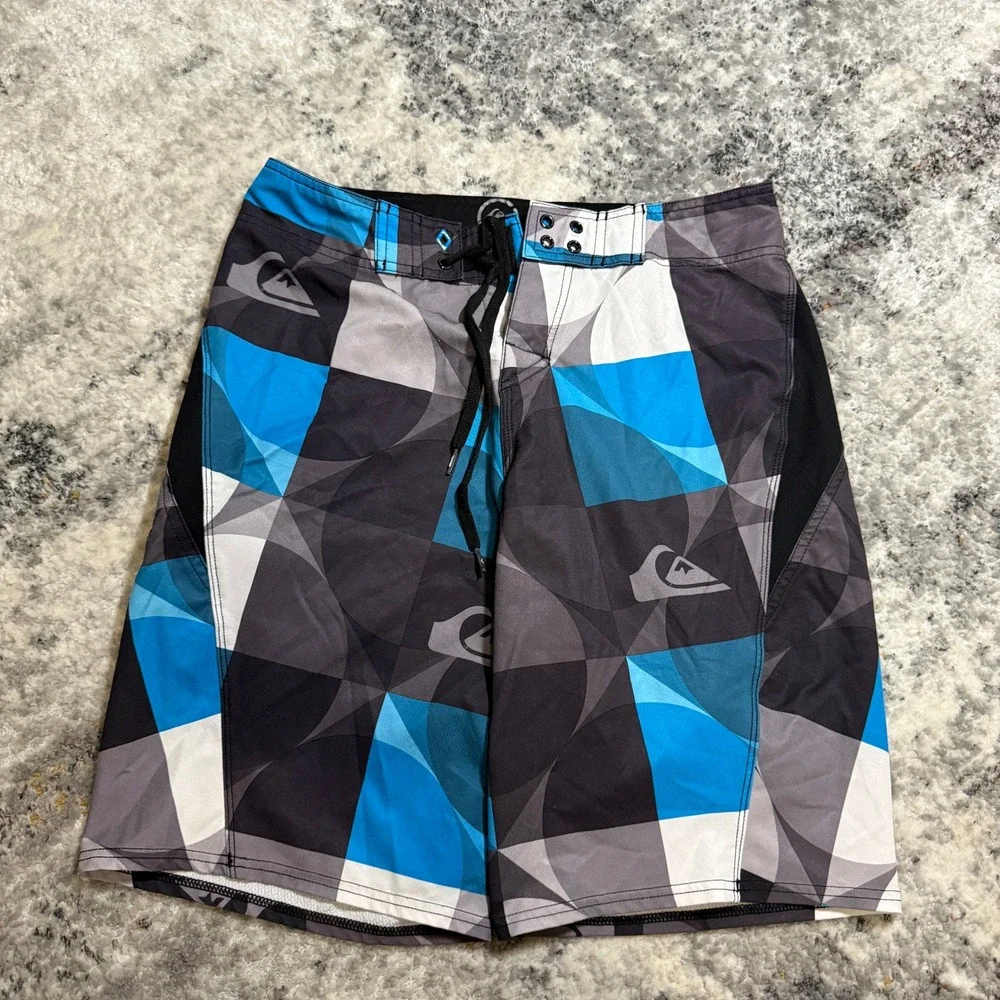 Quiksilver Cypher Series Board Shorts‎ Mens 30 Blue Grey Geometric 4-Way Stretch